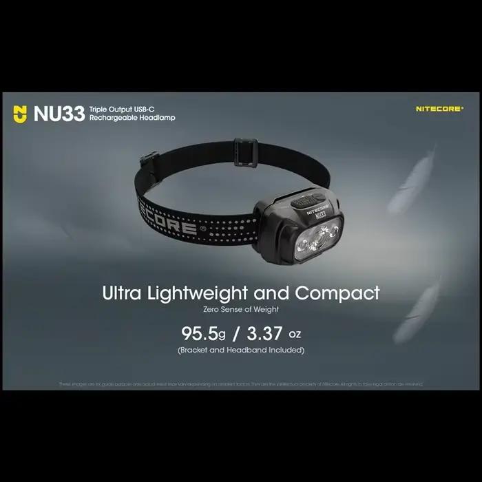 NITECORE NU33 700 Lumens haute CRI LED Triple sortie USB-C lampe frontale Rechargeable batterie Li-i