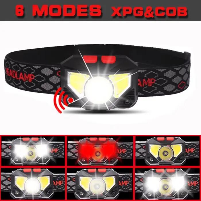 8 Modes Handfress capteur de mouvement puissant phare LED lampe frontale COB lampe de poche torche l
