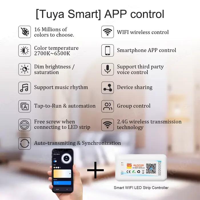 Tuya WiFi contrôleur LED intelligent DC5V-24V RGB/RGBW/RGBCCT variateur couleur unique bande LED tél