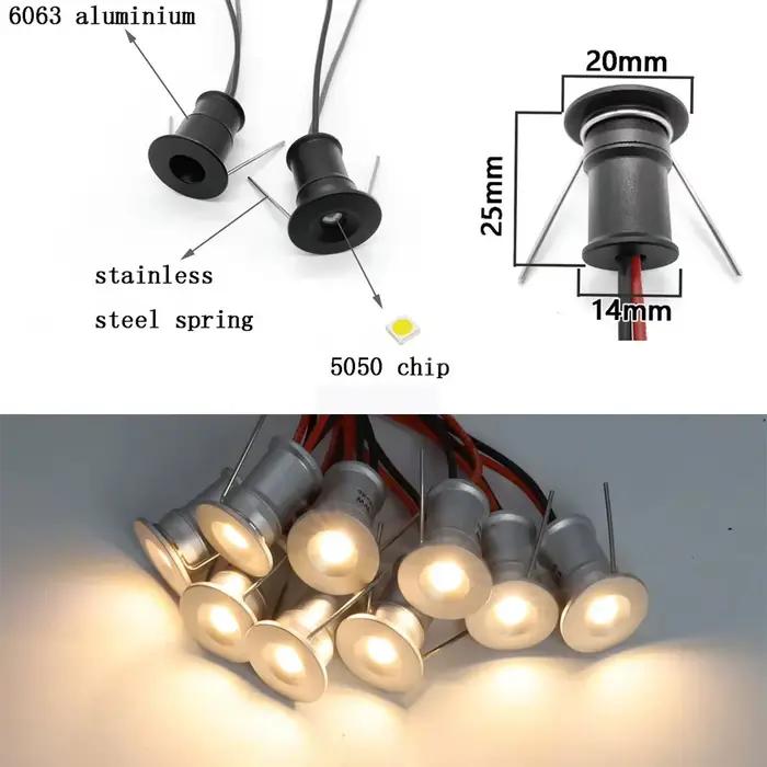Mini spot LED 1W IP65 12V pour éclairage d'ambiance, idéal pour escaliers, allées, cours, armoires e