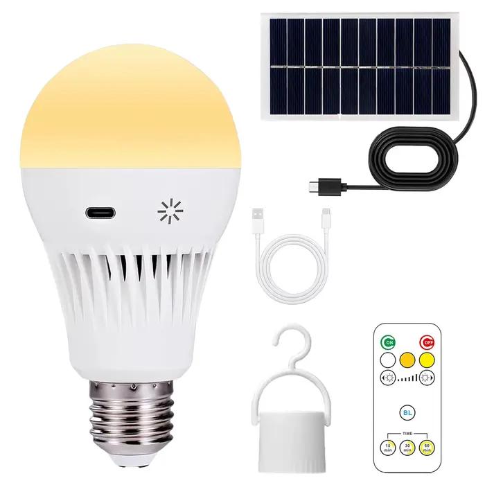 Ampoule rechargeable avec panneau solaire, portable, télécommandée, à intensité variable et avec min