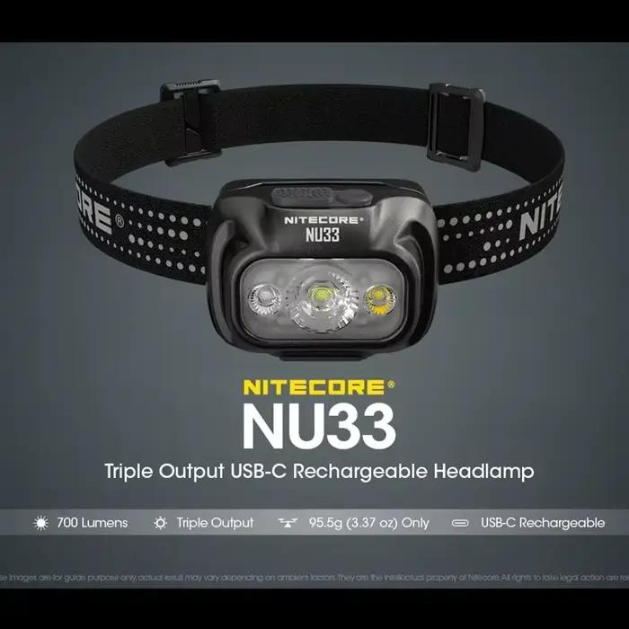 NITECORE NU33 700 Lumens haute CRI LED Triple sortie USB-C lampe frontale Rechargeable batterie Li-i