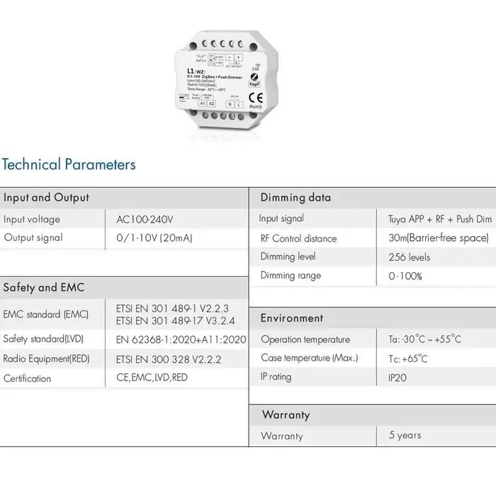 0/1-10V Tuya Smart WiFi Zigbee LED variateur contrôleur Push variateur R11/L1(WT)/L1(WZ)/RT6/TW1 vie