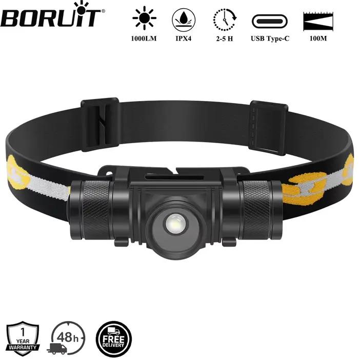 BORUiT D20 Zoom LED phare 1000LM puissant type-c rechargeable phare étanche tête torche Camping pêch