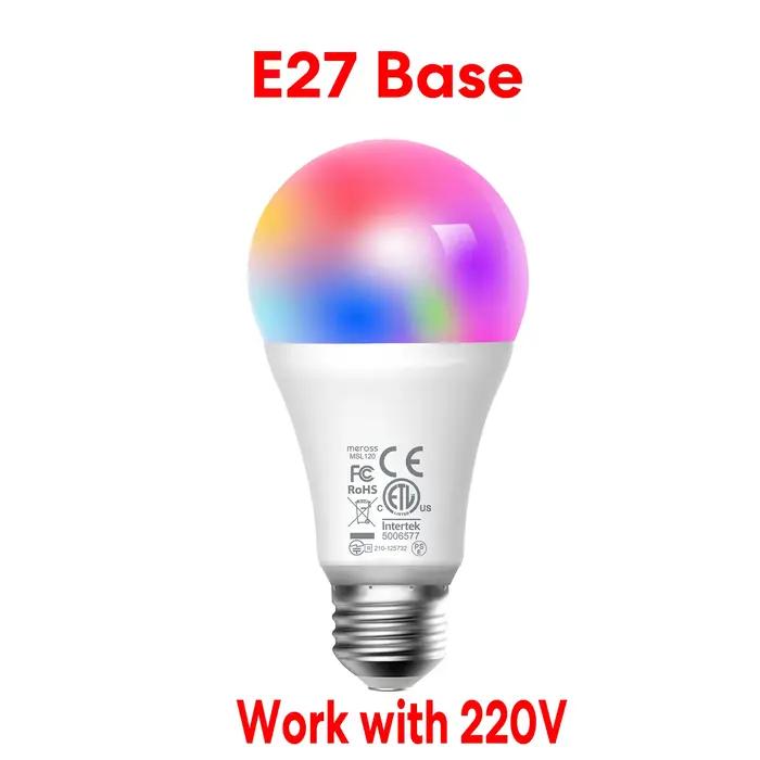 Meross-Ampoule intelligente à intensité variable, lampe LED, WiFi, RGBWW, E26, Inda B22, 9W, chaînes