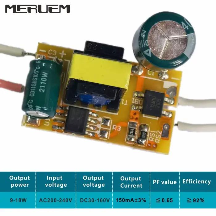 Sortie de transformateur de lumière de pilote de lampe LED 9-18W: DC30-160V 150mA entrée AC200-240V