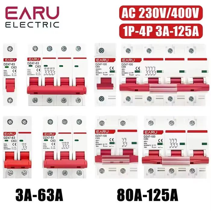 Disjoncteur miniature (MCB) 1P 2P 3P 4P DZ47 3A-125A AC 230V 400V Type C, protection contre les surc
