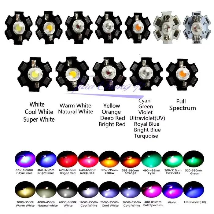 10 pièces 1W 3W haute puissance blanc chaud/blanc froid/blanc naturel/rouge/vert/bleu/bleu Royal IR
