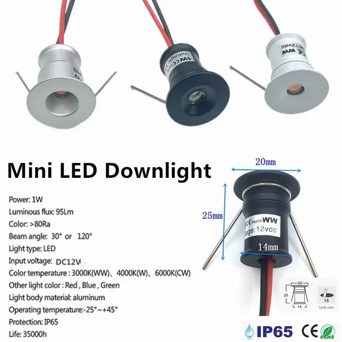 Mini Downlight LED 12V 15mm encastré petit Spot plafonnier cuisine escalier extérieur IP65 1W projec