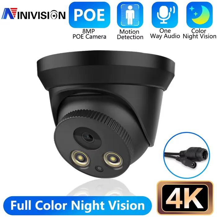 TurnVu-Caméra de surveillance IP PoE HD 8MP (4K), dispositif de sécurité sans fil, avec détection de