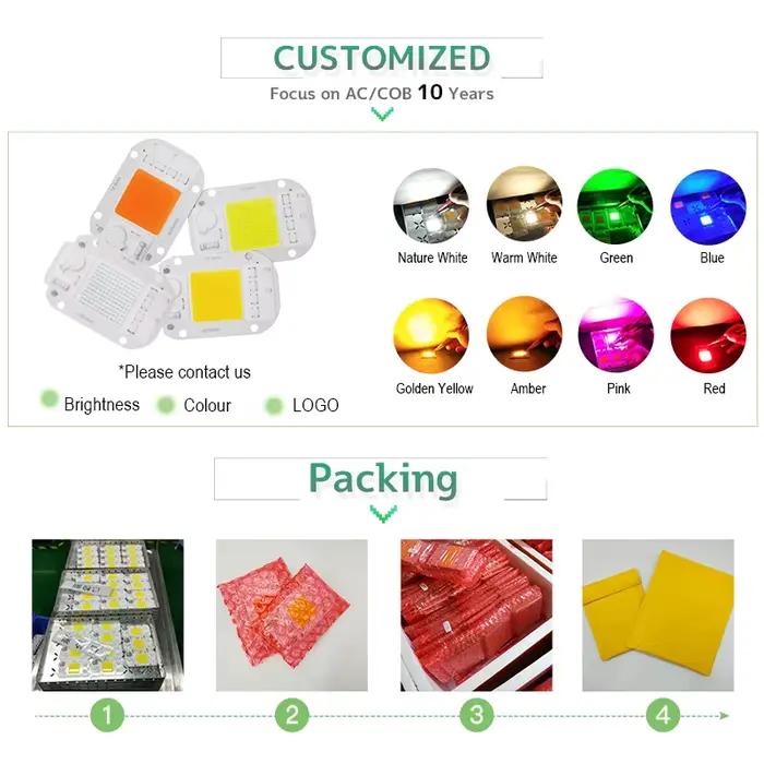Puce LED COB 220V, Module 50W 30W 20W Natura, blanc froid et chaud, UV rose vert or bleu rouge pour