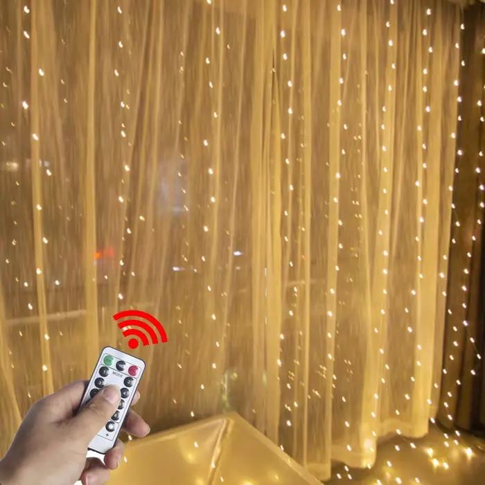 Rideau LED Guirlandes 3x1m lumière chaude télécommande chambre vacances mariage noël décoration fée