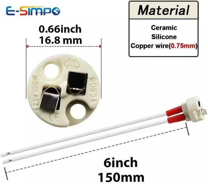 Base bi-pin G4 G6.35 GY6.35 GX5.3 MR16 GZ4 MR11 GU5.3 G5.3 M10 0.75mm, douille Led à incandescence h