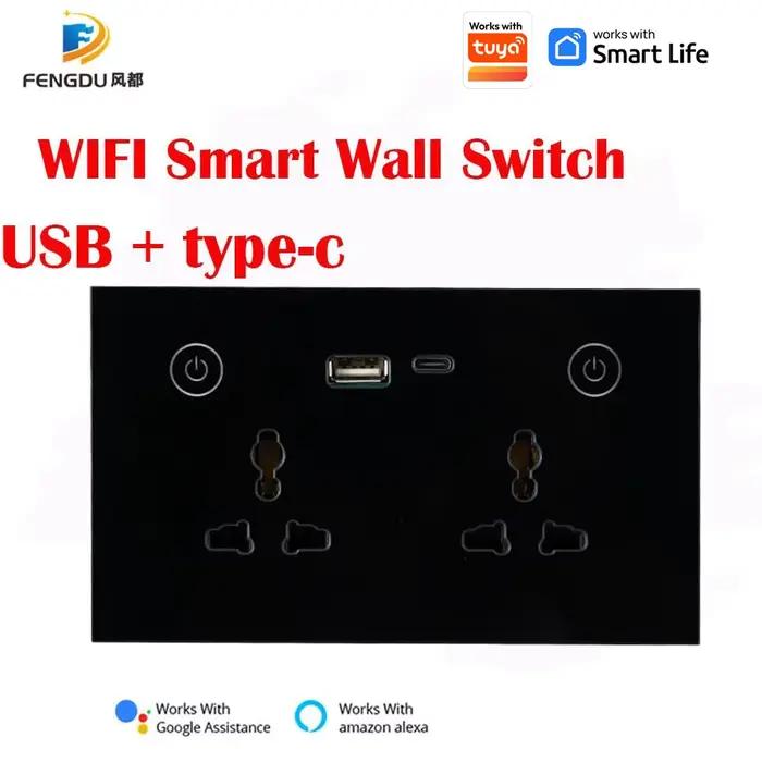 Prise murale intelligente universelle avec double port USB Type C, compatible WiFi, application Tuya