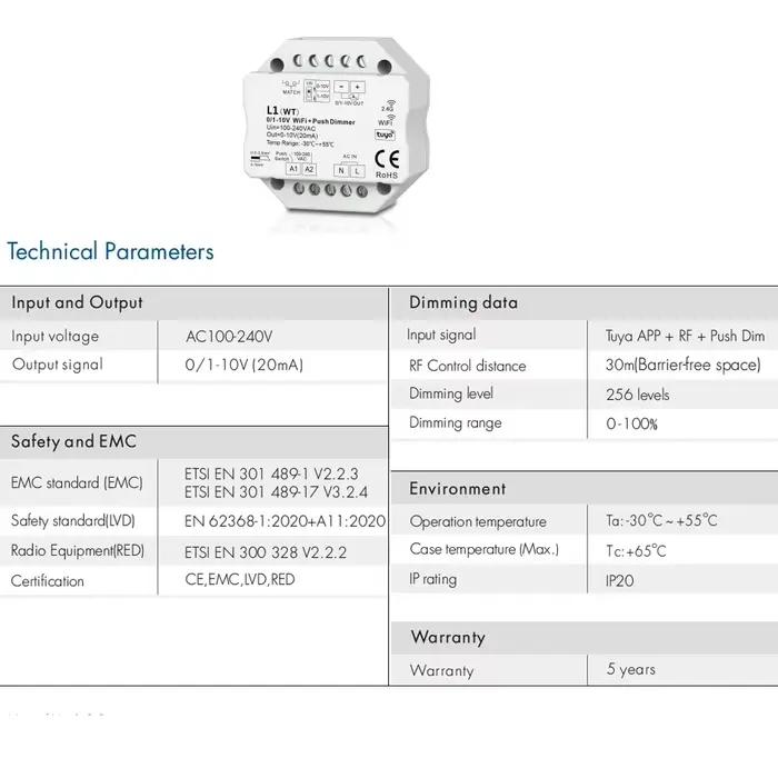 0/1-10V Tuya Smart WiFi Zigbee LED variateur contrôleur Push variateur R11/L1(WT)/L1(WZ)/RT6/TW1 vie