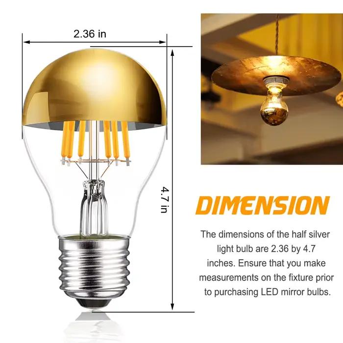 Edison A19 Led filament E27 220V variateur blanc chaud 2700K doré miroir supérieur sans ombre lampe