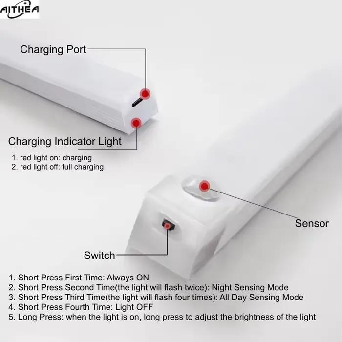 Lampe LED à détecteur de mouvement AITHEA PIR, rechargeable par USB, lumière de nuit à induction, la