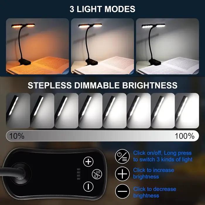Nouveau 3 couleurs 8 luminosité 14 LED pince sur livre lumière Usb Rechargeable veilleuse Portable l