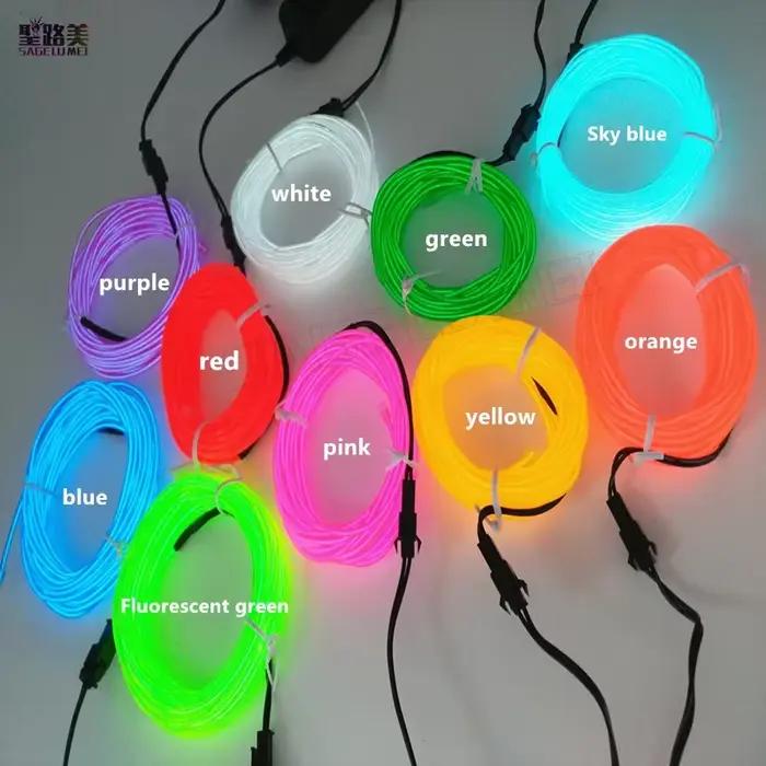 3V 5V 12V 2M/3M/5M néon danse fête décor lumière néon lampe à LED Flexible EL fil corde Tube LED éta
