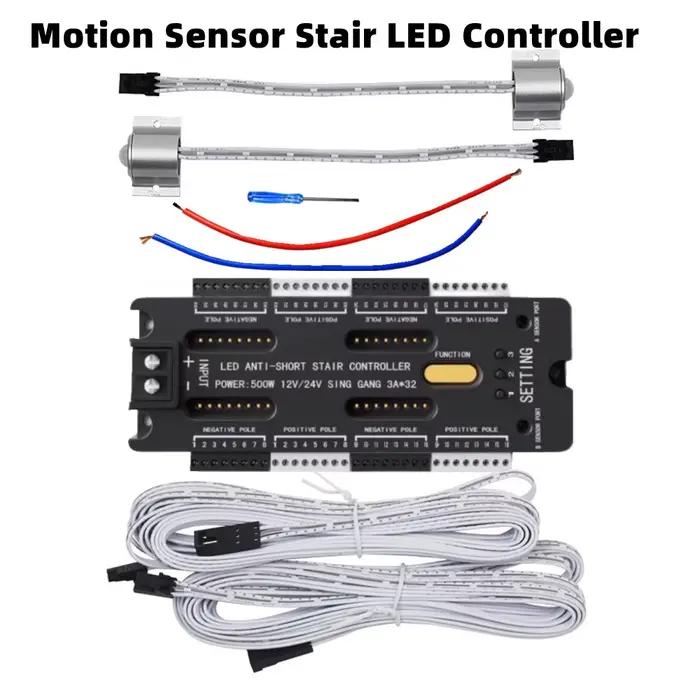 Bande lumineuse LED avec capteur de mouvement pour escaliers, 32 canaux, gradation, éclairage noctur