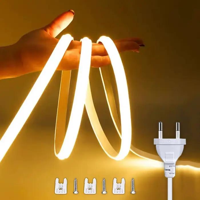 Bande LED COB étanche 220V avec interrupteur marche/arrêt, ruban Flexible pour chambre à coucher, cu