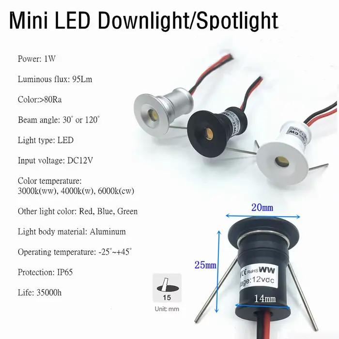Mini spot LED 1W IP65 12V pour éclairage d'ambiance, idéal pour escaliers, allées, cours, armoires e