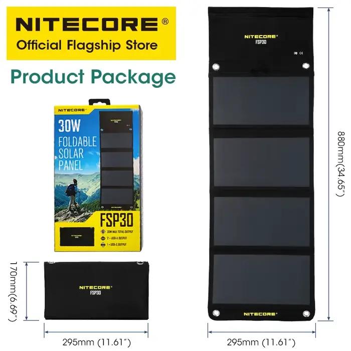 NITECORE Féventuelles 30 30W Portable Panneau Solaire Étanche Petite Cellule Solaire USB-C PD 18W Ch