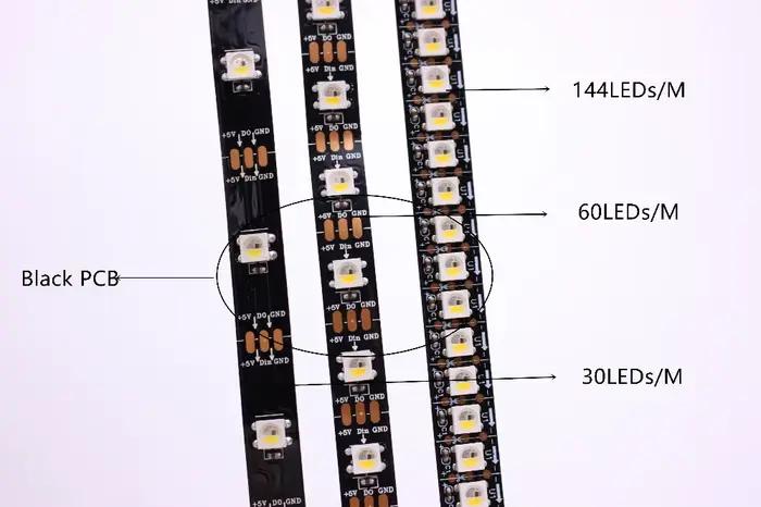 SK6812 RGBW (similaire Ws2812b) 4 en 1 1m/4m/5m 30/60/144 LED/Pixels/M bande adressable individuelle
