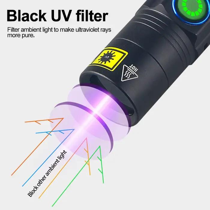 Mini lampe de poche UV 365nm 395NM lumière noire ultraviolette USB Rechargeable violet Linternas tap