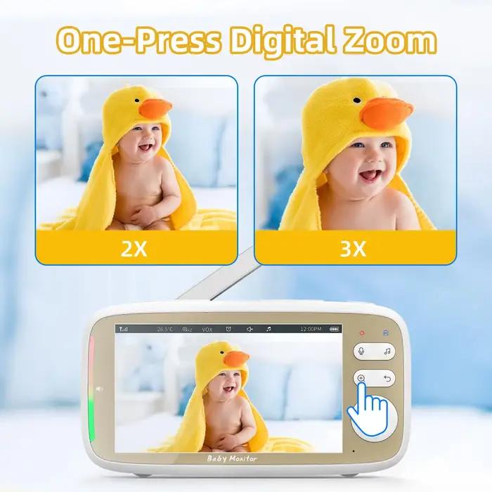 Baby Monitor 5 pouces, caméra PTZ à zoom 3x