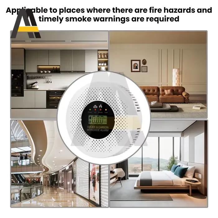 Détecteur de fumée d'alarme incendie 2 en 1 avec écran LCD