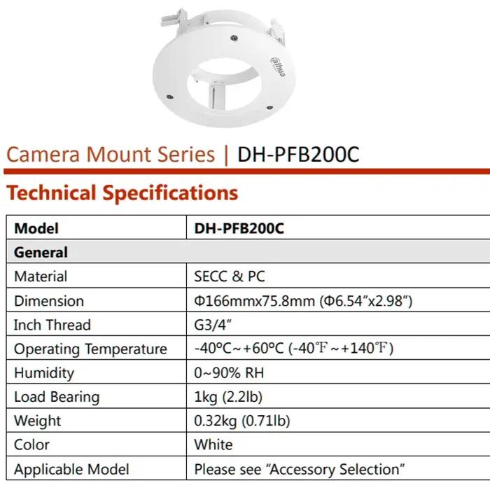 Dahua PFB200C support de montage au plafond supports de caméra SECC et PC