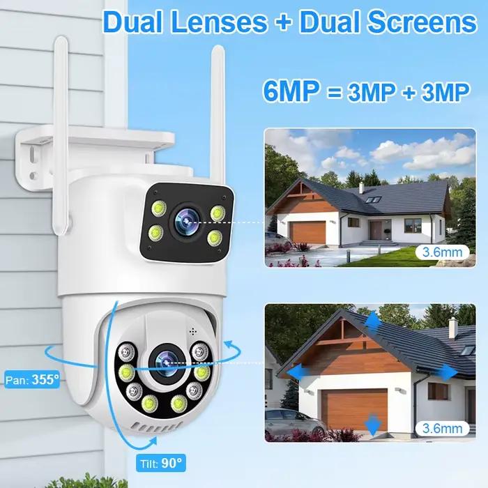 Système de caméras IP Smar 6MP à double objectif, kit de surveillance vidéo 8CH NVR, caméra de sécurité extérieure PTZ WIFI, kit de sécurité maison intelligente pour usage intérieur/extérieur