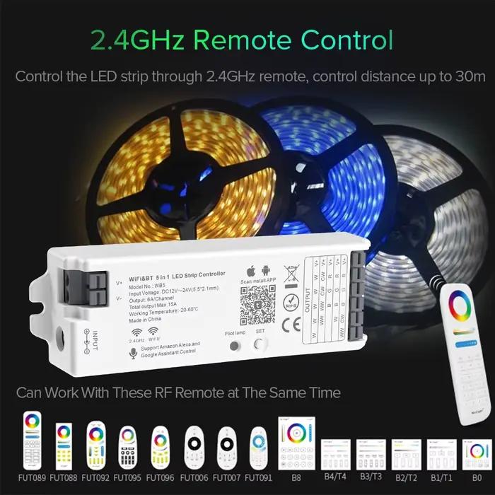 Wifi Alexa Voice 5 en 1 contrôleur d'assistance Google 5CH RGB RGBW CCT variateur Bluetooth bande lumineuse LED IOS