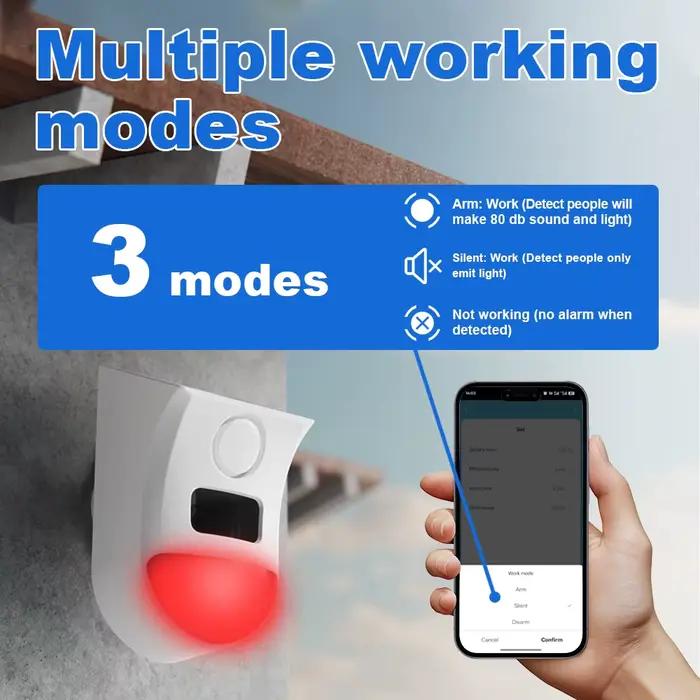 Alarme solaire Tuya WiFi 2-en-1 avec détecteur de mouvement 120 dB