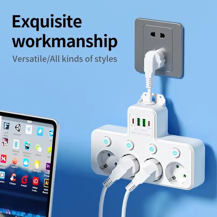 Multiprise 4/5 voies, prise multicontact EU avec 2 ports USB