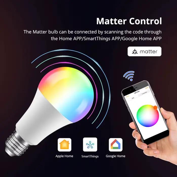 Matter Apple Homekit WiFI Smart RGB + ampoule blanche SmartThings APP contrôle prise en charge Siri Google Home Alexa Assistant vocal