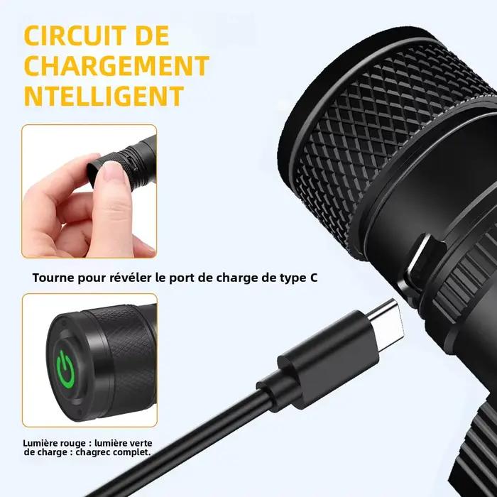 BORUiT D20 Zoom LED phare 1000LM puissant type-c rechargeable
