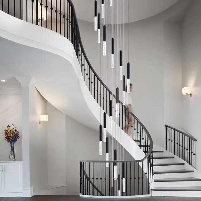 Bande rotative escalier Long lustre moderne LED Simple noir atmosphérique Duplex grenier