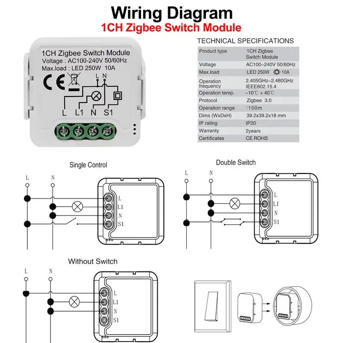Module d'interrupteur intelligent GIRIER Tuya ZigBee 3.0 10A pour maison connectée