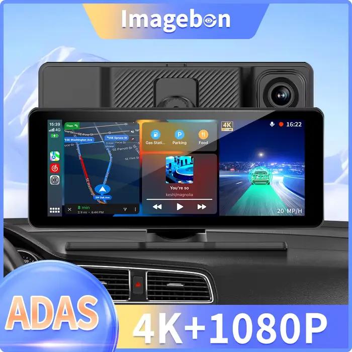 Imagebon 6.86" HT686 Pro 4K ADAS Dashcam sans fil CarPlay & Android Auto 5s Power On Car DVR Bluetooth FM GPS Navigation