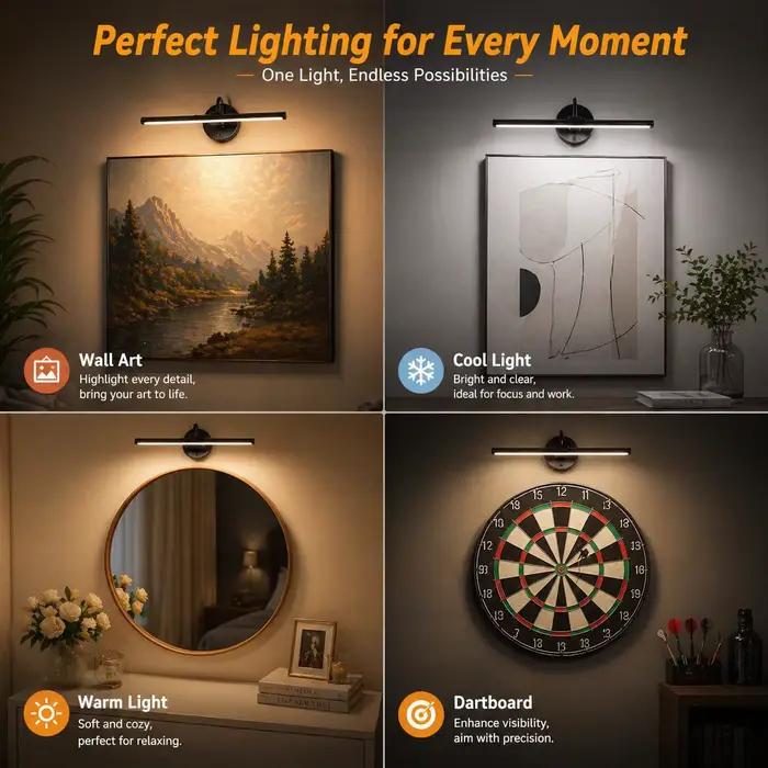 Lampe à LED sans fil rechargeable noire pour tableau mural avec télécommande