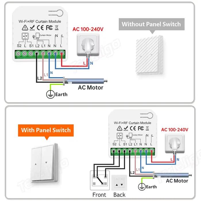 Module de commande de rideaux et stores Tuya WiFi RF avec télécommande pour moteur électrique