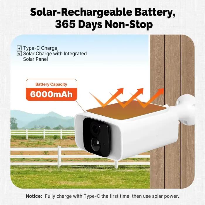 Caméra Bullet Solaire Wifi Tuya Extérieure 5MP Étanche Alimentée par Batterie