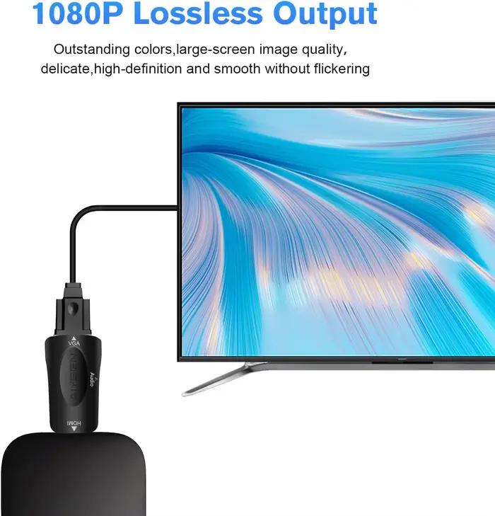 Convertisseur VGA compatible HDMI 1080P avec câble audio jack 3