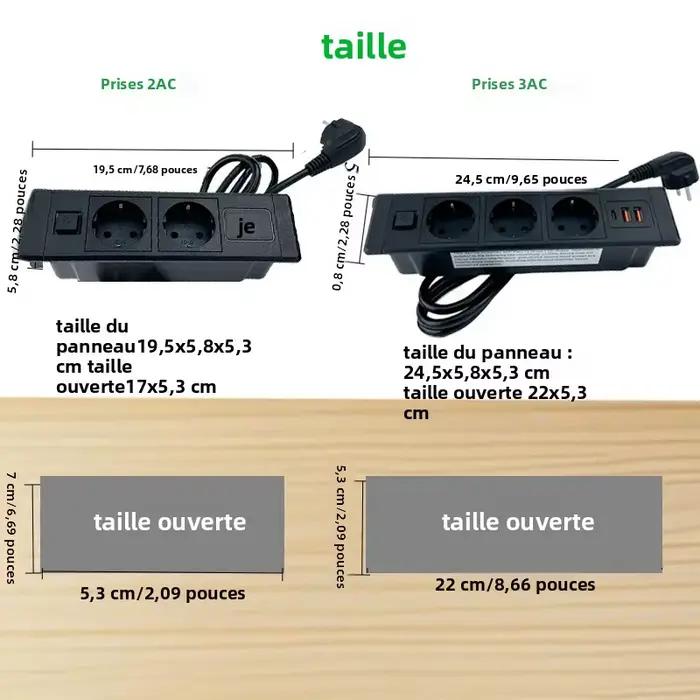 Prise cachée de bureau intégrée EU KR prises dissimulées avec Surface d'alimentation USB type-c