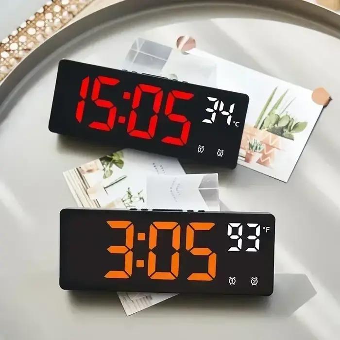 Commande vocale réveil numérique température double alarme Snooze horloge de Table de bureau Mode nuit 12/24H