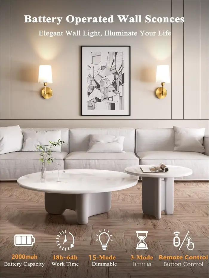 Sans fil rechargeable alimenté par batterie Wall Band 4000mah dimmable amovible ampoule et télécommande 15 couleurs sans fil applique murale pour chambre à coucher salon couloir décoration