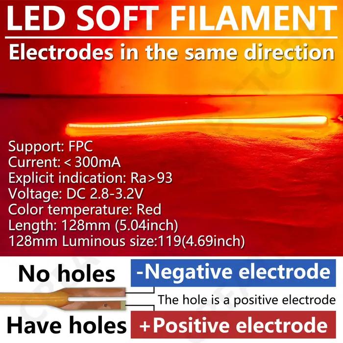 DC 3V COB LED Filament Flexible 128mm positif négatif même fin bricolage Edison ampoule lampe partie