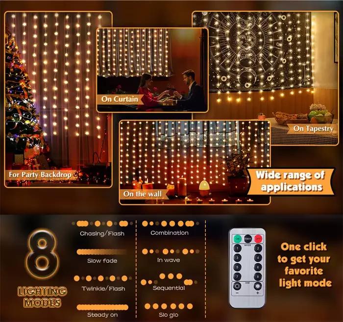 Rideau lumineux LED avec télécommande USB